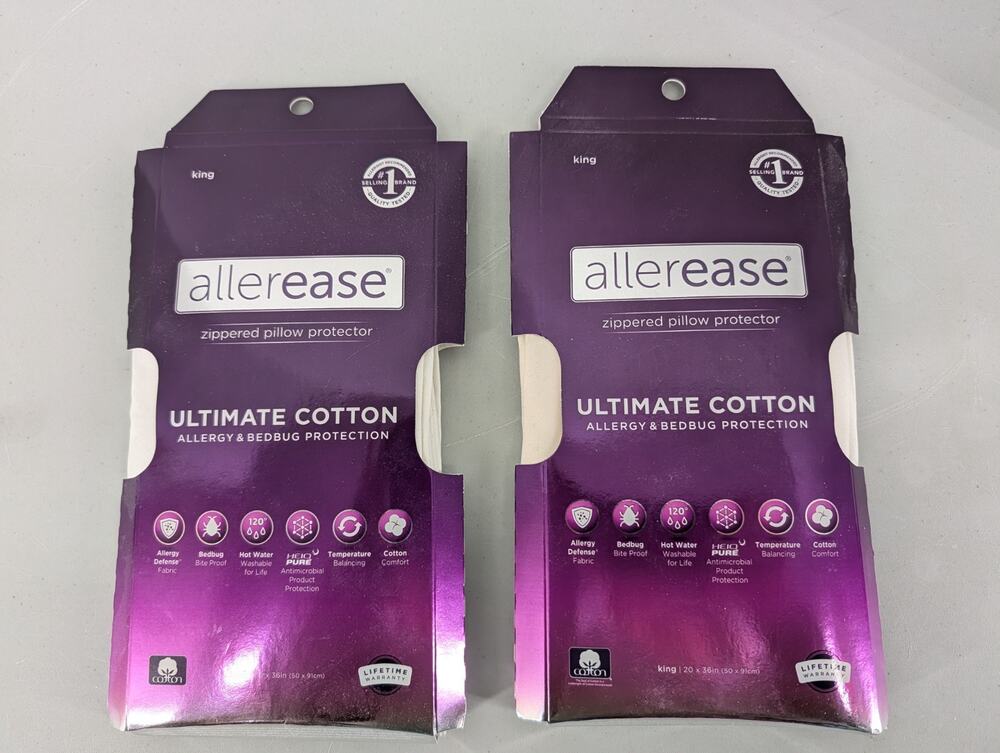 2 AllerEase Ultimate Cotton Zippered Pillow Protector White King Size